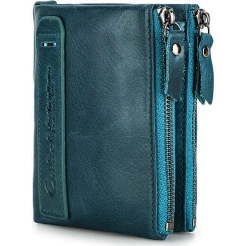 2021 New Cow Leather Men Wallets With Coin Pocket Vintage Male Purse Function Green Genuine Leather Men Wallet with Card Holders