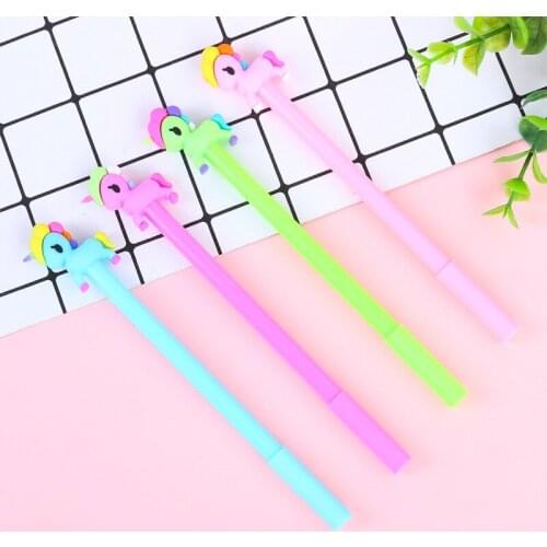 50PCS Creative Unicorn Cute Pony Cartoon Gel Pen 0.5mm Students Gel Pen Black Ink Pen Kawaii School Supplies Stationery