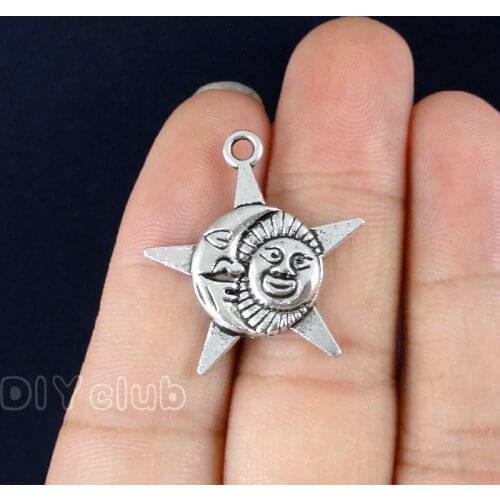 50pcs- Star Charms Antique Silver Sun and Moon charms Pendant 27x25mm