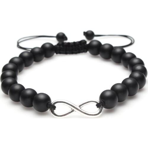 8mm uj42 gold 8 infinity black volcanic lava Stone bead Frosted agate white Howlite Macrame Braided adjusted Bracelet