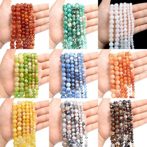 9 Colors 6/8/10mm Natural Stone Fire Agate Round Beads Loose Spacer Bead For Jewelry Making DIY Accessories