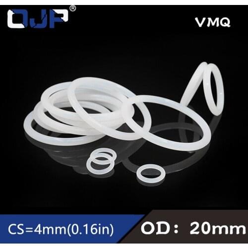 10PCS/lot White Silicon Ring Silicone/VMQ O ring 4mm Thickness OD 20mm Rubber O-ring Seal Rings Oil Gaskets Sanitary Washer