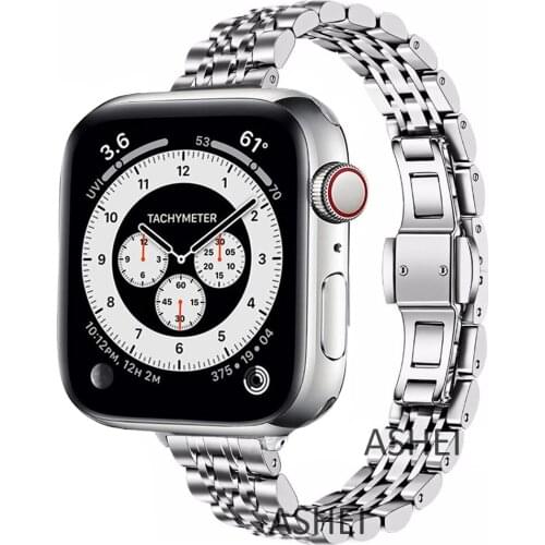 Bracelet for apple watch se 6 band 44mm 40mm thin slim Stainless Steel wrist for iwatch 5 4 3 42mm 38mm women Girls watchband