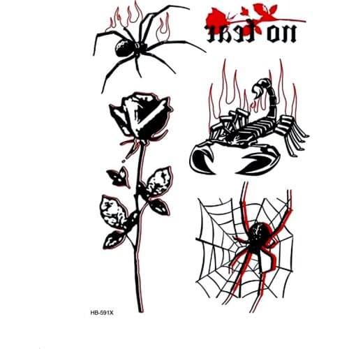 Black Rose Flowers Waterproof Temporary Tattoo sticker spider body art tatoo sleeve men Glitter tattoos Men tatuajes temporales