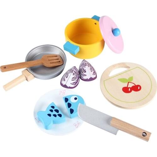 Wooden Childrens Kitchen Pot Cooking Set Combination Simulation Play House Cooking Rice Cooker Pretend Toys Kitchen Role Gifts