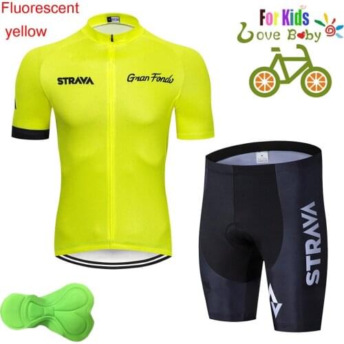 STRAVA Kids Cycling Clothing Bicycle Uniform Summer Kids Jersey Set Biking Suit Short Sleeve Clothes MTB Childrens Cycling Wear