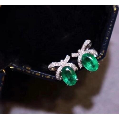 Elegant lovely bowknot natural green Emerald stud earrings Natural gemstone earrings 925 silver women girl party gift jewelry