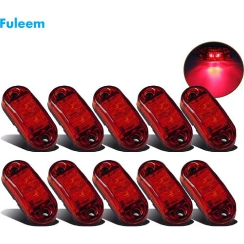 Fuleem 10PCS Red LED 2.5INCH 2 Diode Light Oval Clearance Trailer Truck LED Side Marker Lamp 12V 24V Waterproof