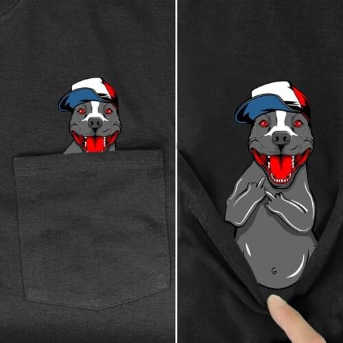 CLOOCL Cotton Pocket T-Shirt Fashion Pocket Funny Pitbull Printed T-shirt Casual Harajuku Tops Unisex Cotton Tops