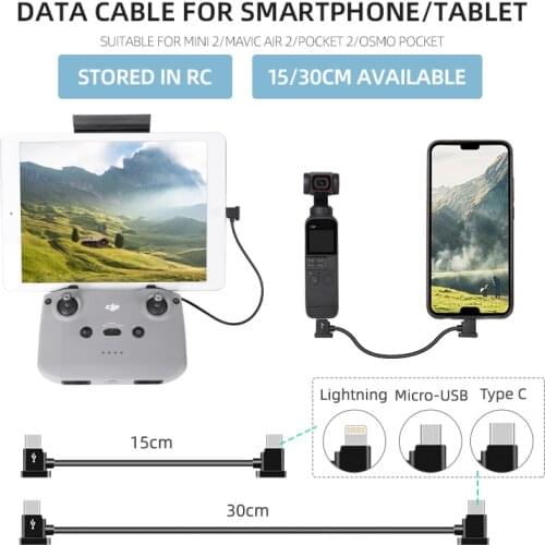 DJI fpv TYPE-C to Lightning/TYPE-C/Micro-USB Data Cable 15/30cm Smartphone Tablet For FPV Goggles V2/MINI 2/POCKET 2/MAVIC AIR 2