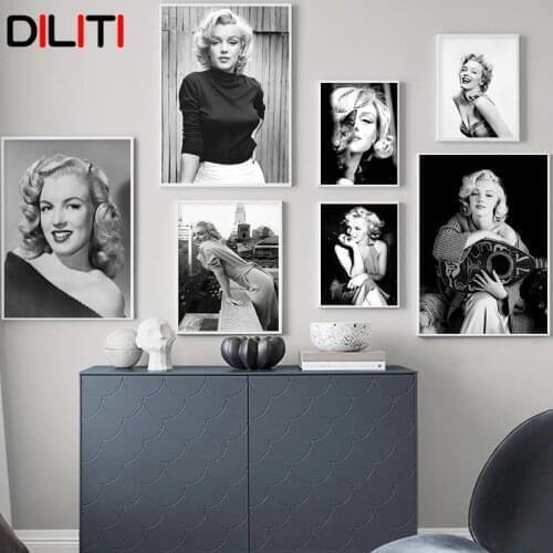 Marilyn Monroe Canvas Painting Pictures for Living Room Movie Posters and Prints Wall Art Black White Figure Home Decoration