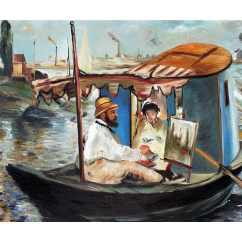 Famous Artist Painting Claude Monet Working on his Boat in Argenteuil by Edouard Mane Landscape Oil Painting Wall Decor