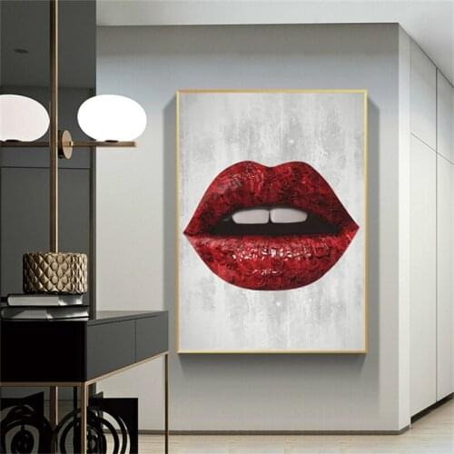 Girl Sexy Lip Canvas Painting Wall Art Red Lips Pink Rose and Money Modern Wall Pictures Home Decor Bedroom Decoration Paintings
