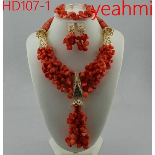 Beautiful Indian Bridal Coral Statement Necklace Set Wedding Nigerian Coral Beads Necklace Set Women Jewelry Set HD107-2