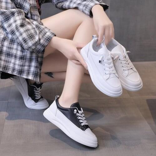 Women Sneakers Shoes Casual Vulcanize Shoes White Genuine Leather Walking Running Summer Platform Flats Woman Sport Shoes 2021