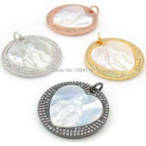 25*25*3mm Micro Pave Clear CZ Heart Jesus Cameo Round Charms Fit For Men And Women Making DIY Bracelets Or Necklaces Jewelry