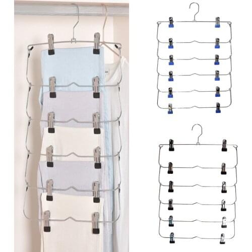 1PC Multilayer Clothes Hangers with 12 Clips Clothing Storage Rack Holder Drying Wardrobe Folding Pants Clothes Metal Skirt Rack