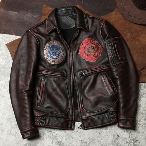 2020 Retro Brown American Style Men Pilot Jacket Large Size 5XL Genuine Cowhide Autumn Slim Fit Aviator Leather Coat