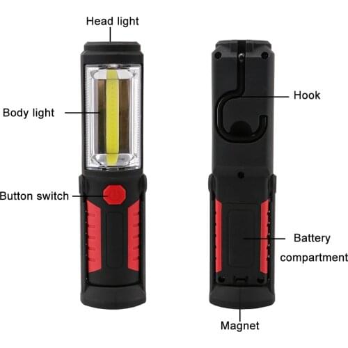 Outdoor Magnetic Work Light COB LED Flashlight Magnet Stand Inspection Lamp Camping Lanterna Torch with Folding Hook USE 3xAA