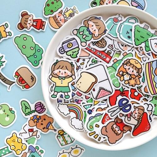 Yoofun 100 Pcs Different patterns Cute cartoon stationery stickers Adhesive Art Paper Sticker Diary Decoration Label Sticker