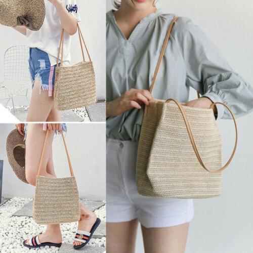 NoEnName-Null Women Girls Rattan Straw Bag Woven Handbag Crossbody Beach Summer Bags Satchel