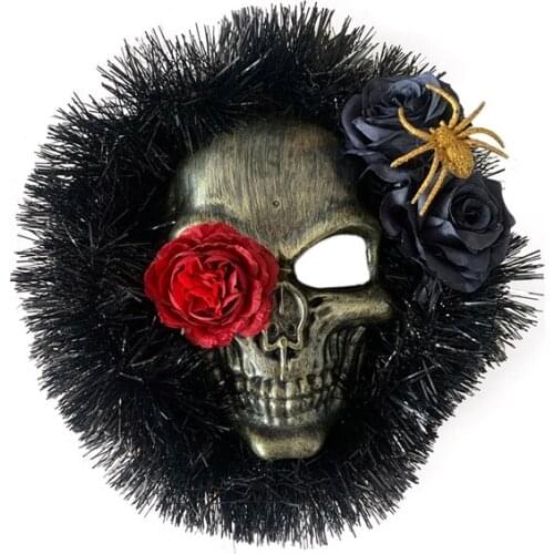New Halloween Decoration Spider Skull Mask Wreath Pendant Window Door Hanging Red Rose Garland Halloween Party Supplies