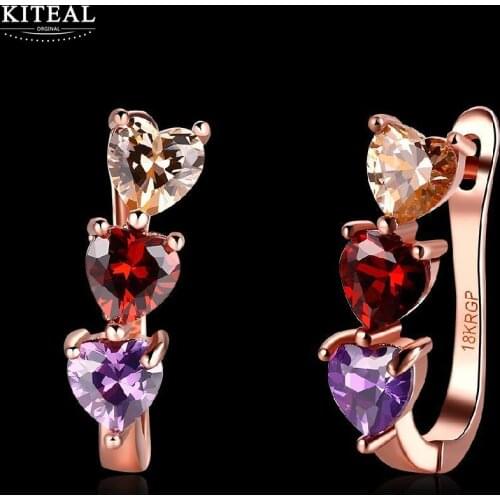 KITEAL New Arrival!! Gold color women earrings Heart-shaped three-color drop earrings Valentines Day gift ear cuff bone