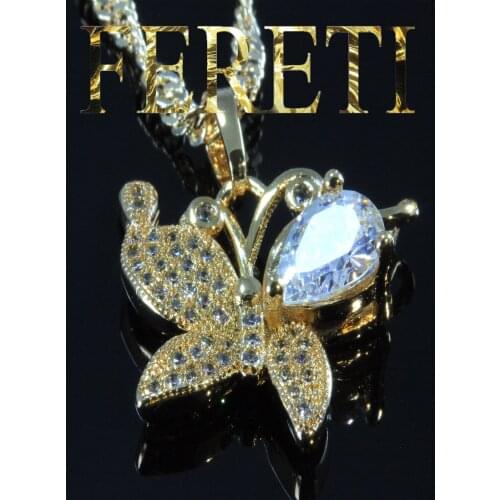 Yellow Gold Necklace With Butterfly in Zirconium Anti Allergic
