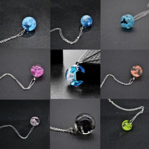 Necklace Chic Transparent Resin Rould Ball Moon Pendant Women Blue Sky White Cloud Chain Necklace Jewelry Gifts for Girl Fashion