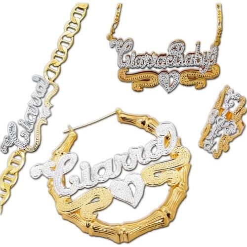 Personalized Bamboo Earrings Custom Sets Name Hoops Earrings Necklace Bracelet Hoop Chunky Bamboo Earring Custom Jewelry Set