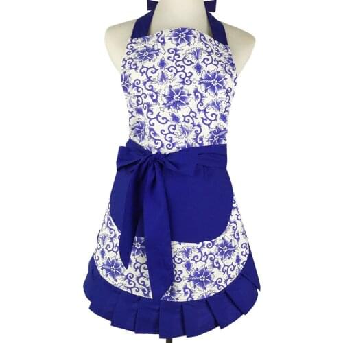 Simple cotton canvas blue lace Skirt Womens Blouse Simple Bandage Advertising Apron Womens Home Kitchen Supermarket Overalls