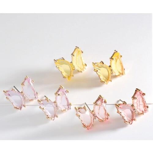 Luxury Opal Crystals Butterfly Stud Earrings Cute Trendy Crystal Butterfly Stud Earrings for Woman