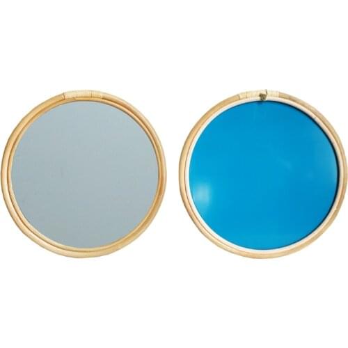 Rattan Circle Wall Mirror 16 Inch Round Dressing Mirror Makeup Mirrors for Entryways Washrooms Living Rooms Bathroom