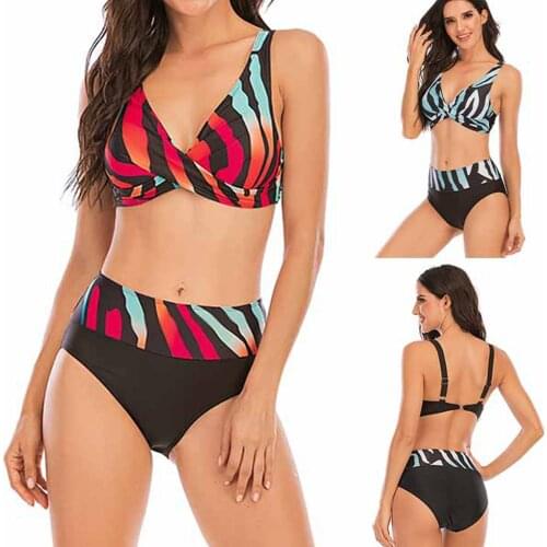 Sexy Bikini Set 2021 Beach Sunbathing swimwear Womens Bikini Color Stripe Print 2021 New Sexy Split Swimsuit Large Swim wear