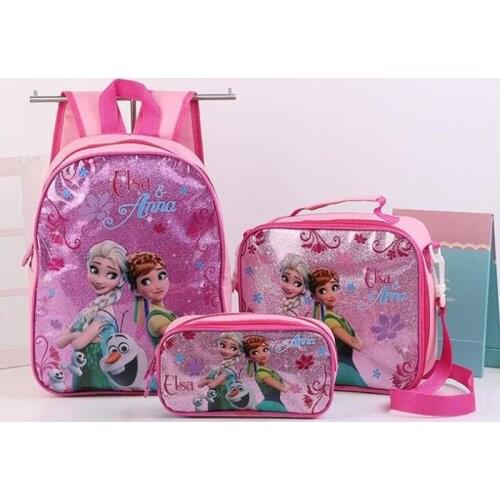 Disney 3 Pcs/Set Kids Girls Cartoon Elsa Princess Schoolbags Cute Boys Backpacks Children School bag