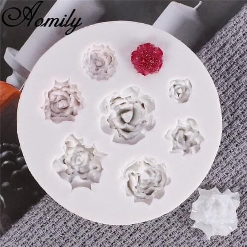 Aomily 8 Holes Rose Flowers Silicone Molds Cake Chocolate Mold Wedding Cake Decorating Tools Fondant Sugarcraft Soap Resin Molds