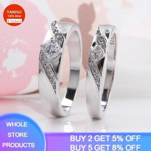 YANHUI Gorgeous AAA Cubic Zirconia Promise Ring for Women Men Noble Wedding Band Silver 925 Jewelry Ring for Girl Fine Gift Ring