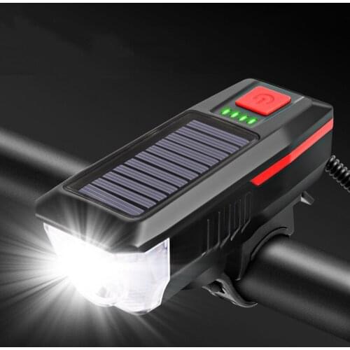 Waterproof 350 Lumen T6 LED Solar Bike Light Front USB Chargeable LED Bicycle Lights Bell Cycling Lamp Headlight Accessories