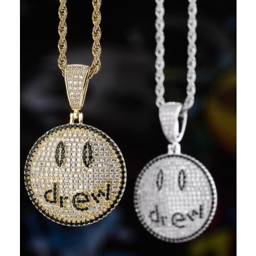 Hip Hop Jewelry Drew Smiling Face Pendant Necklace For Men Women High Quality Micro Pave Colorful Zircon Lovers Necklace Gift