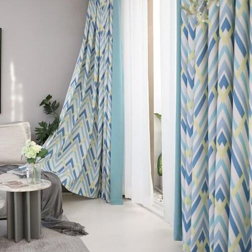 Modern Simple And Fresh Cotton And Linen Geometric Printing Shading Curtains For Living Room Bedroom Curtains Can Be Customized
