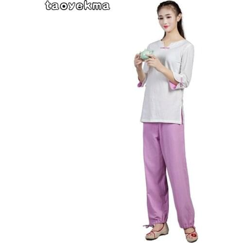 Taoyekma Women Yoga Clothes Sets Cotton Meditation Clothing Shirt and Pants 2pcs/set Tai Chi Clothing Set 3 colors T115