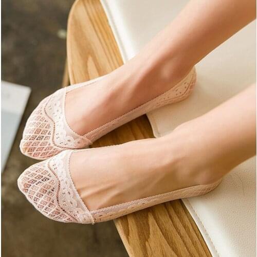 YSMILE Y 10pcs=5pair/lot Women Silicone Full Lace Slip Anti-Shedding Incognito Boat Socks Low Cut Ladies Socks Hot Sale