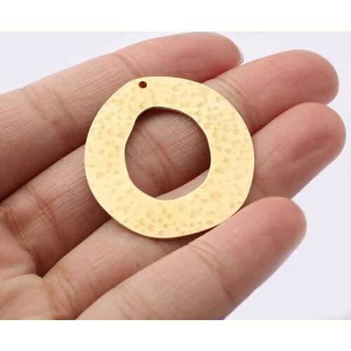 10pcs Raw Brass Hammered Hollow Round Charm Pendant For DIY Jewelry Necklace Making Finding