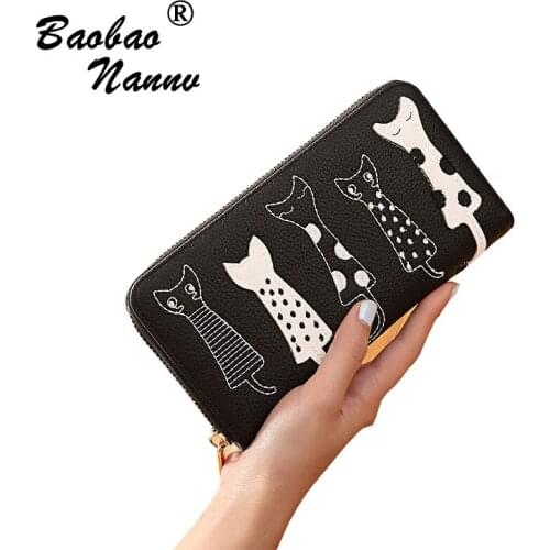 2019 Europe Women Cat Cartoon Wallet Long Creative Female Card Holder Casual Zip Ladies Clutch PU Leather Coin Purse ID Holder
