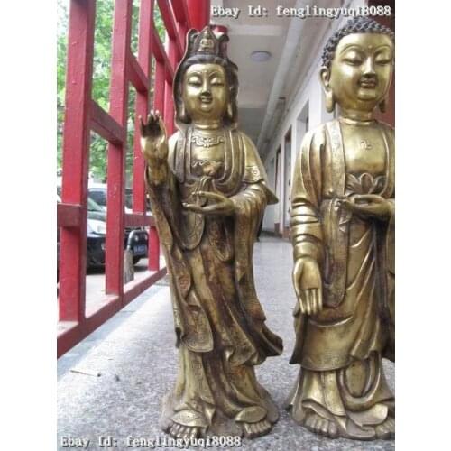 23"Tibet Bronze Three Saints of the West Bodhisattva Kwan-Yin Buddha Statue Set Discount 55