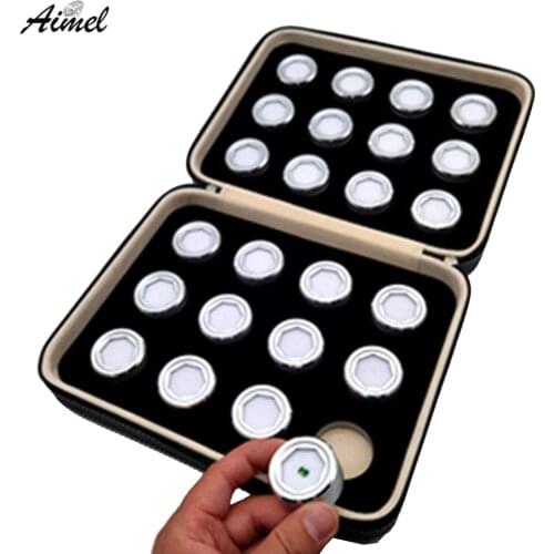 24Pcs Round Metal Diamond Storge Box With Black PU Zipper Case Gemstone Display Box Show Travel Stone Diamond Organizer Showcase