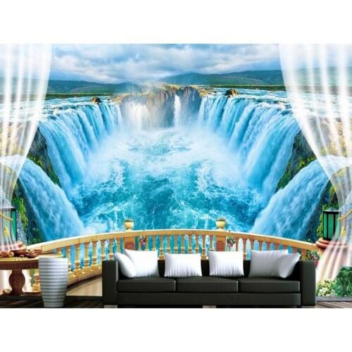3d wallpaper for room Balcony lake blue sky waterfall white cloud background wall custom 3d photo wallpaper wall 3d wallpaper