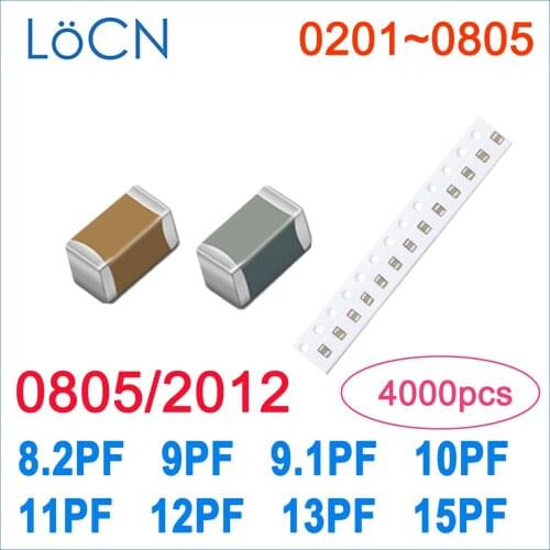 4000PCS 0805 2012 COG/NPO 8.2PF 9PF 9.1PF 10PF 11PF 12PF 13PF 15PF RoHS 50V 0.5% 5% Capacitor High quality