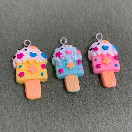 50PCS Cute Colorful Resin Ice Cream Pendant DIY Accessories Charm Fashion Handmade Necklace Keychains Earrings Wholesale