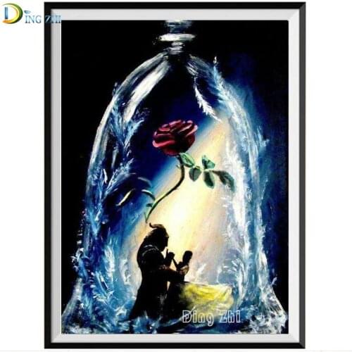 DIY 5D Diamond Painting Full Square Round Enchanted Rose Cross Stitch Beauty And The Beast Crafts Abstract Painting Embroidery